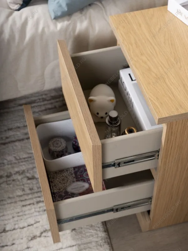 Тумба прикроватная Варма, 2 ящика, 40х55х40 см, шпон натурального дерева, дуб беленый | изображение 4