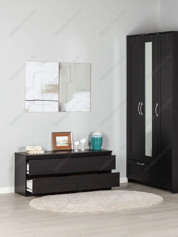 Тумба для ТВ Кастор, 4 ящика, 130х40х54 см, черная, дуб венге | изображение 2