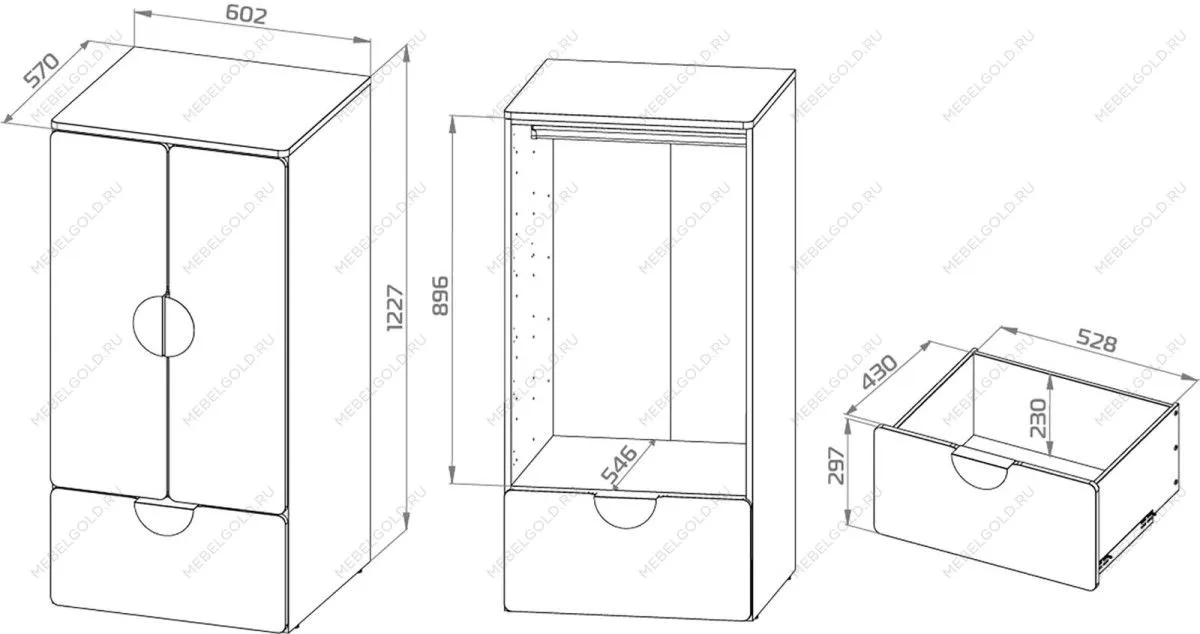Шкаф распашной Пикси, с двумя дверьми, полкой и одним выдвижным ящиком 60х57х120, озорной василек | изображение 15
