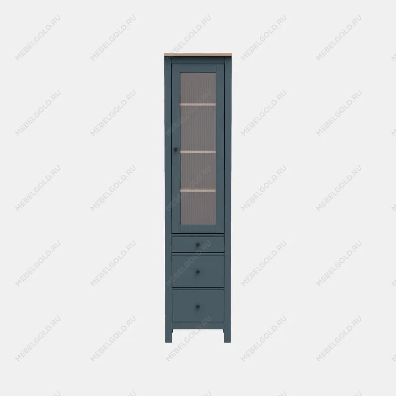 САГА шкаф с витриной 50 МОРУ темно-бирюзовый/ясень | изображение 6