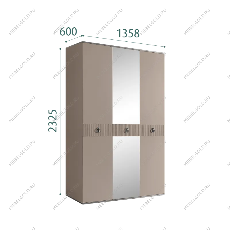 Шкаф 3-х дверный с зеркалом Римини СОЛО (Мокка/Серебро) РМШ1/3(s)