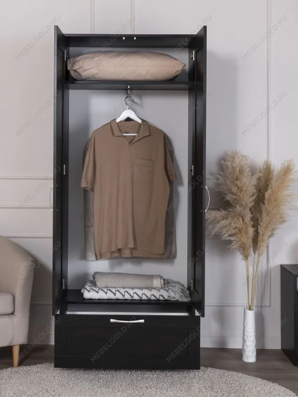 Шкаф Сириус узкий, с выдвижной вешалкой, 2 двери и 1 ящик, 78х41х190 см, черно-коричневый, дуб венге | изображение 2