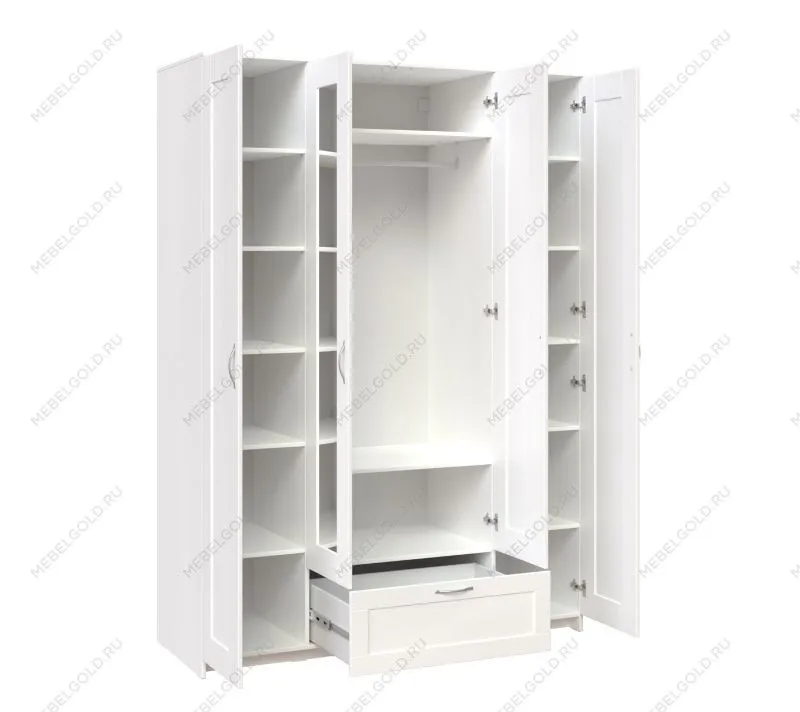 БРИМНЭС / СИРИУС Шкаф четырёхдверный ИКЕА / IKEA белый с одним выдвижным ящиком и двумя зеркалами | изображение 2