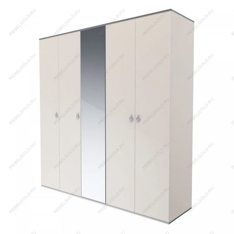 Шкаф 5-ти дверный с зеркалом Римини (Слоновая кость/Серебро) РМШ1/5