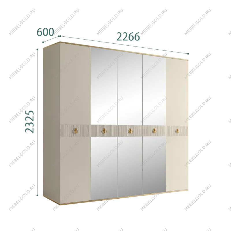 Шкаф 5-ти дверный с зеркалом Римини СОЛО (Ваниль/Золото) РМШ1/5(s)