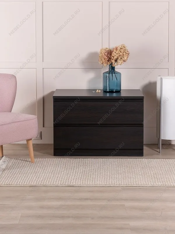 Комод Мальта, 2 ящика, с доводчиками, 80х48х54 см, черно-коричневый, дуб венге | изображение 1