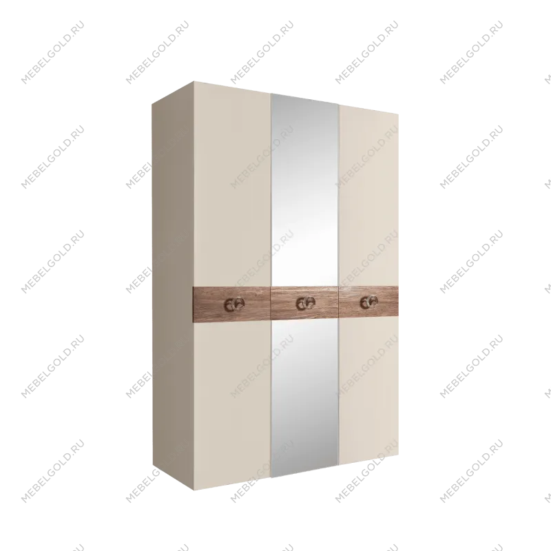 Шкаф 3-х дверный с зеркалом Bogemia Wood Fi (Слоновая кость/Хром) БМШ1/3(Wo)