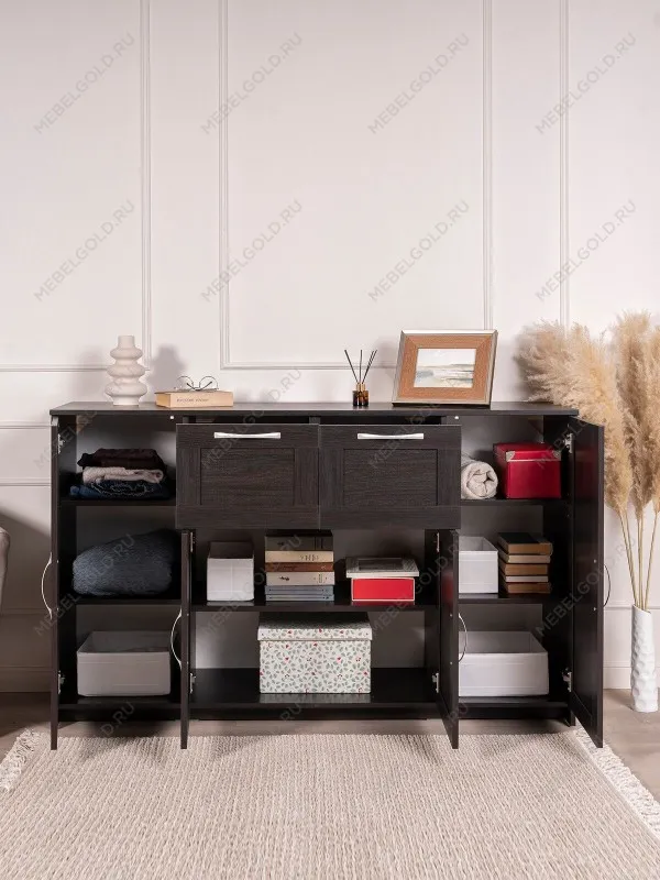 Тумба Сириус, 4 двери и 2 ящика, 156х41х95 см, дуб венге, черно-коричневая | изображение 1