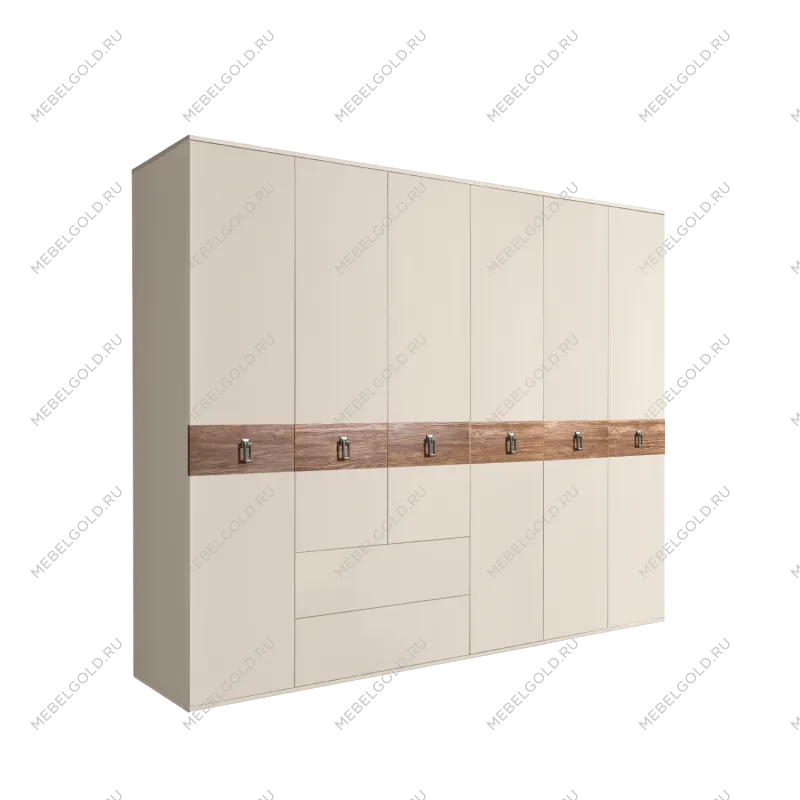 Шкаф 6-ти дверный с ящиками, Bogemia Wood Fa (Слоновая кость/Хром) БМШ2/61(Wo)