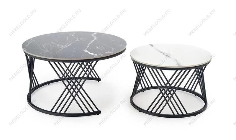 Комплект Halmar FLAMINGO (2 стола журнальных) (черный мрамор/белый мрамор/черный) | изображение 3