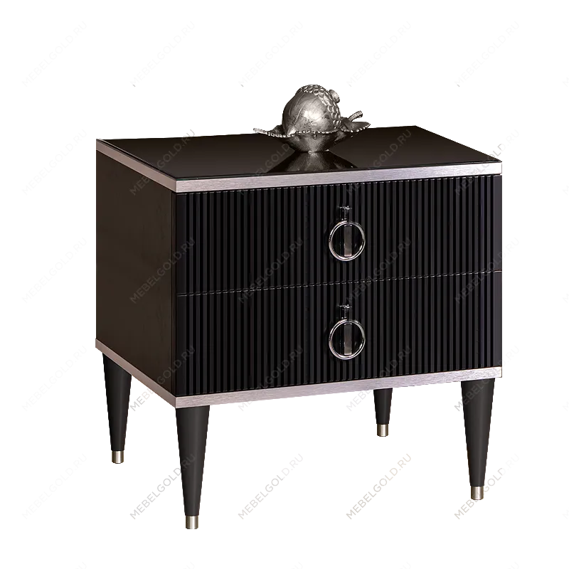 Тумба прикроватная 2 ящика Римини СОЛО (Черный/Серебро) РМТП-2(s)