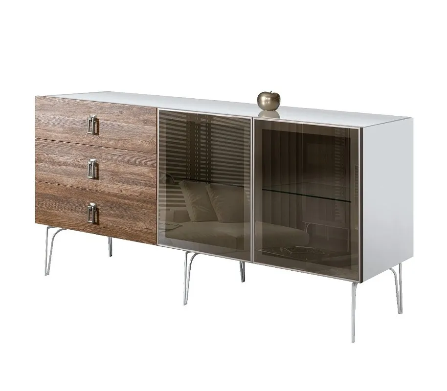 Комод 1.6м Bogemia Wood Fa (Белый) (Lakobel/Хром) БМКМ-4(Wo)[5]