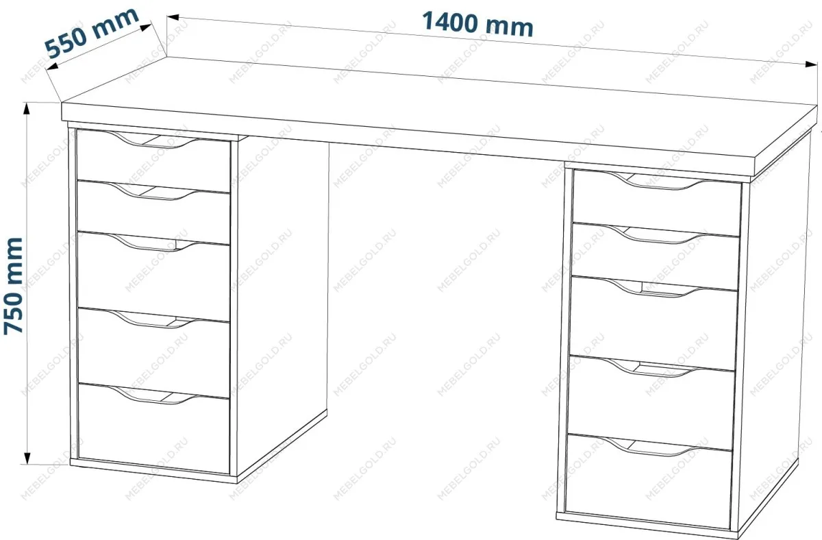 Стол письменный Ингар, 10 ящиков, 140х75х55 см, белый | изображение 14