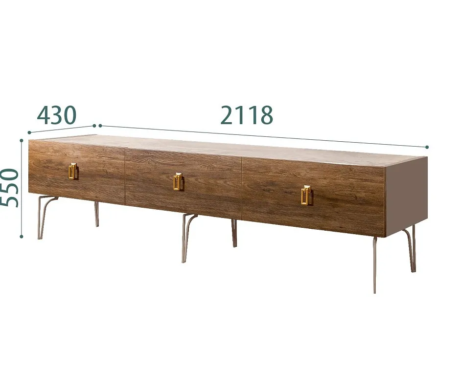 Тумба под телевизор 2.1м Bogemia Wood Fa (Мокка) (Novabuk/Золото) БМТ-2(Wo)