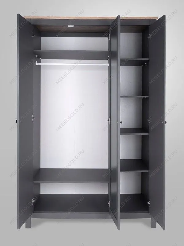 Шкаф распашной Сага, 3 двери, 132х64х215 см, серый/ясень | изображение 9