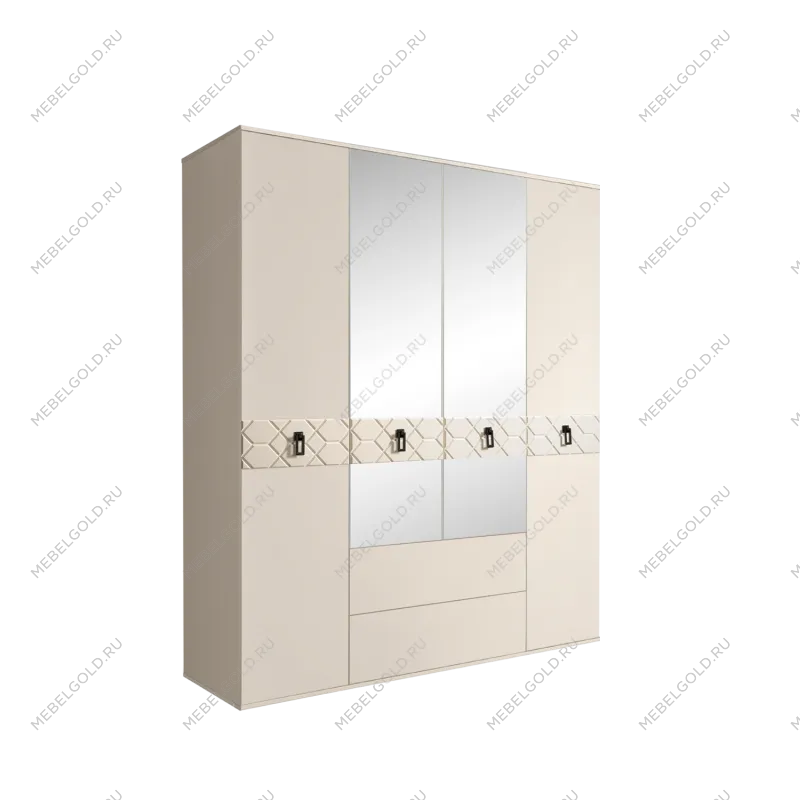 Шкаф 4-х дверный с зеркалами, с ящиками, Bogemia Farfalle (Слоновая кость/Черный) БМШ1/41(Fa)