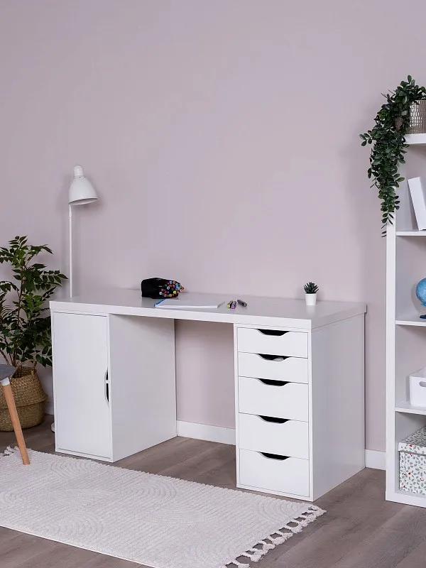 Стол письменный Ингар, с дверцей и 5 ящиками, 140x75x55, белый | изображение 3