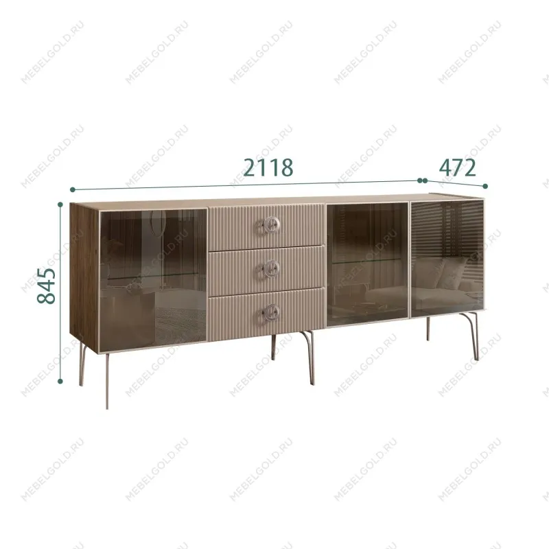 Комод 2.1м Bogemia Woodline Fi (Мокка) (Novabuk/Хром) БМКМ-5[5]