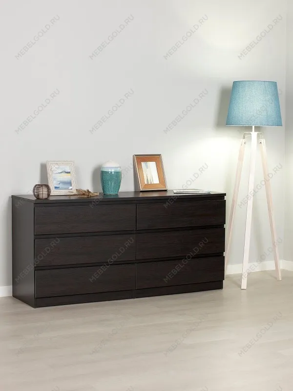 Комод Мальта, 6 ящиков, горизонтальный, с доводчиками, 160х48х76 см, черно-коричневый, дуб венге | изображение 1