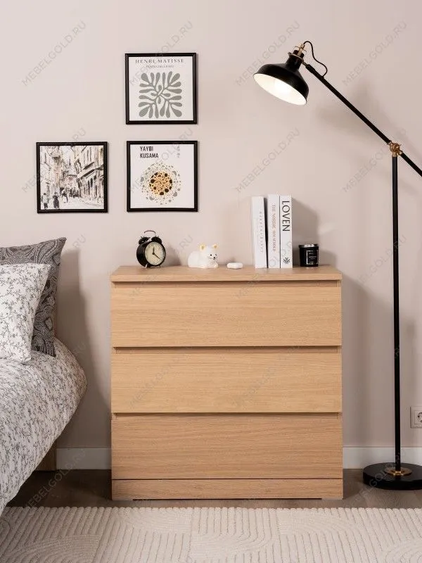 Комод Варма, 3 ящика, 80х78х40 см, шпон натурального дерева, дуб беленый | изображение 1