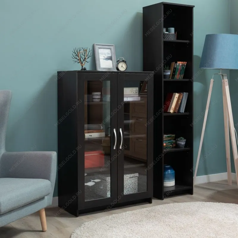 Тумба Сириус, 2 двери со стеклом, 78х41х124 см, дуб венге, черно-коричневая | изображение 2