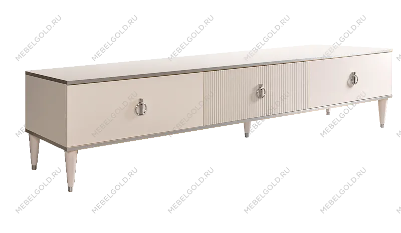Тумба под телевизор 3 ящика Римини СОЛО (Слоновая кость/Серебро) РМТ-4(s)