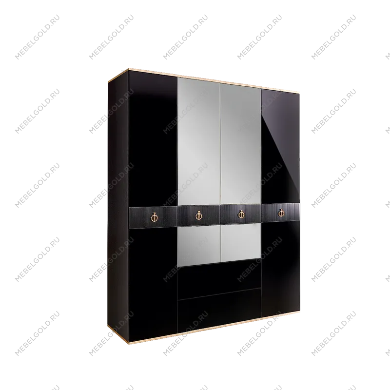 Шкаф 4-х дверный с зеркалом, с ящиками Римини СОЛО (Черный/Золото) РМШ1/41(s)