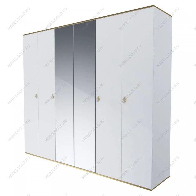 Шкаф 6-ти дверный с зеркалом Римини (Белый/Золото) РМШ1/6