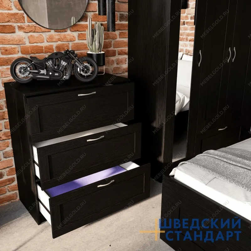 Комод Сириус, 3 ящика, 78х41х94 см, дуб венге, черно-коричневый | изображение 6