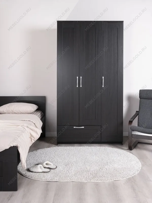 Шкаф Сириус, 3 двери и 1 ящик, 117х59х220 см, черно-коричневый, дуб венге | изображение 9