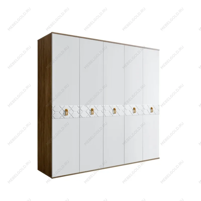 Шкаф 5-ти дв. Bogemia Woodline Fa (Белый/Золото) БМШ2/5(Fa)