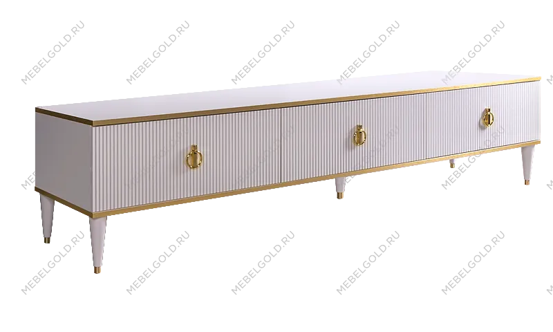 Тумба под телевизор 3 ящика Римини СОЛО (Белый/Золото) РМТ-4(s)[10]
