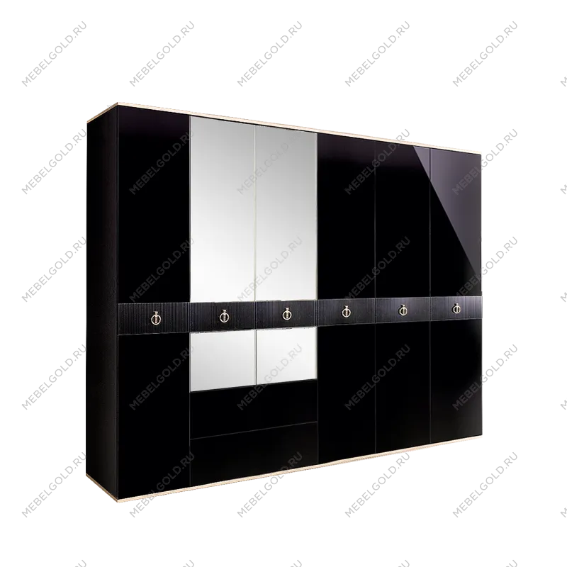 Шкаф 6-ти дверный с зеркалом, с ящиками Римини СОЛО (Черный/Серебро) РМШ1/61(s)