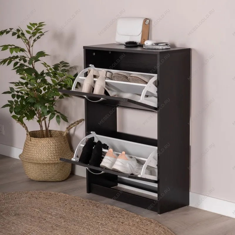 Обувница Сириус с 2 откидными ящиками, 60 х 25 х 89 см, черно-коричневая, ЛДСП, дуб венге | изображение 1