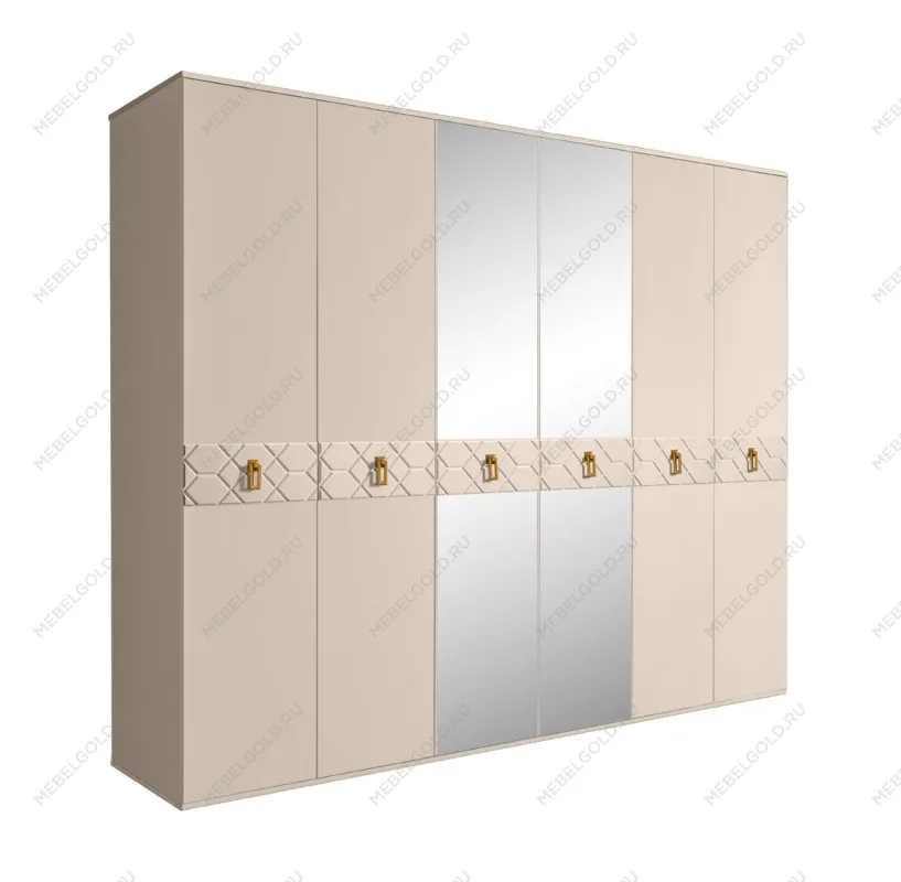 Шкаф 6-ти дв. с зеркалами Bogemia Farfalle (Ваниль/Золото) БМШ1/6(Fa)