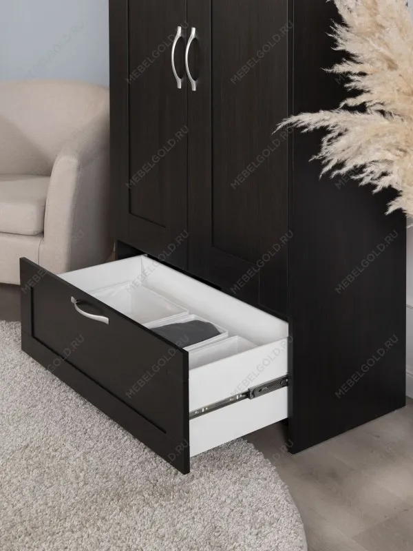 Шкаф Сириус узкий, с выдвижной вешалкой, 2 двери и 1 ящик, 78х41х190 см, черно-коричневый, дуб венге | изображение 6