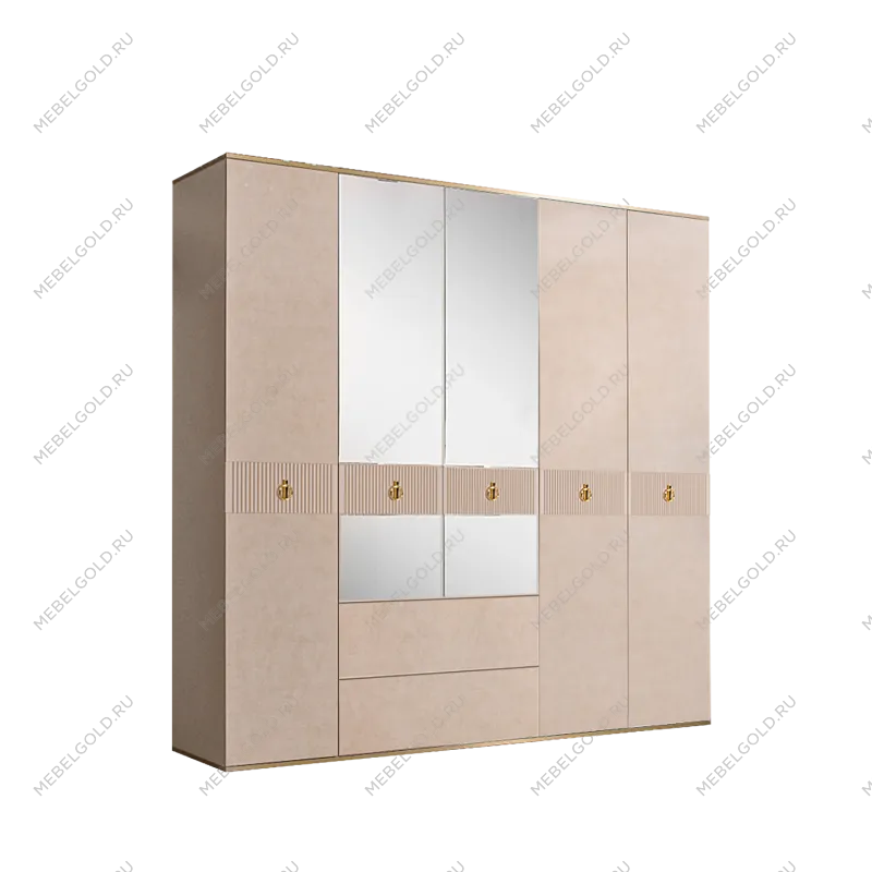 Шкаф 5-ти дверный с зеркалом, с ящиками Римини СОЛО (Латте/Золото) РМШ1/51(s)