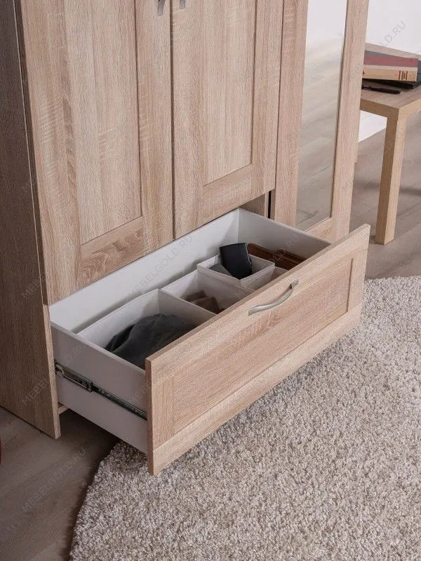 Шкаф Сириус, 3 двери и 1 ящик, 117х50х190 см, с зеркалом, дуб сонома | изображение 5