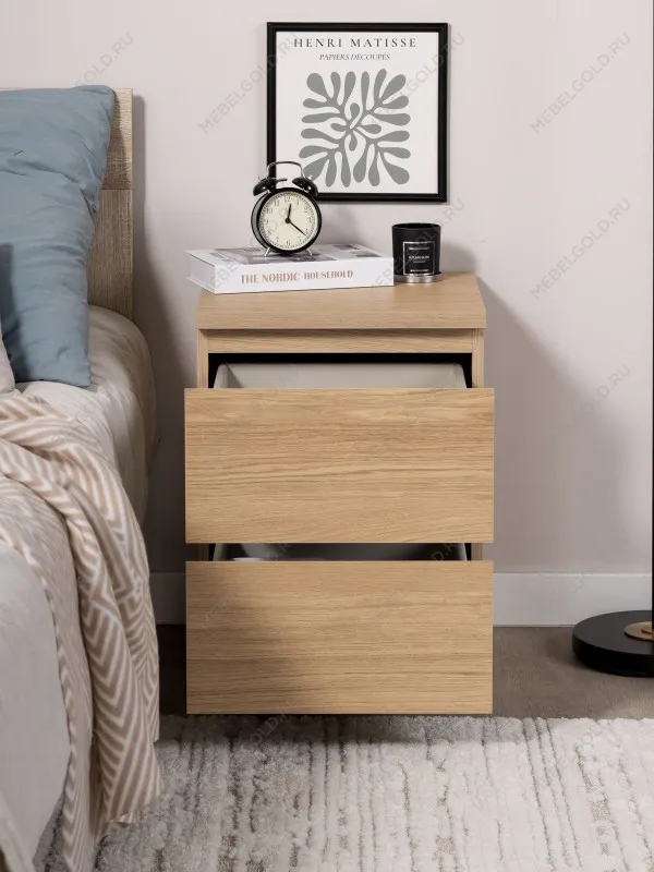 Тумба прикроватная Варма, 2 ящика, 40х55х40 см, шпон натурального дерева, дуб беленый | изображение 7