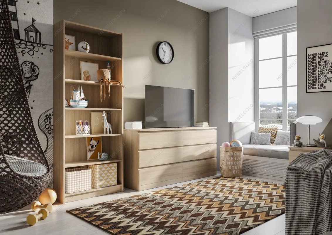 Стеллаж Варма, 6 полок, 78х198х28 см, шпон дуб, беленый | изображение 2