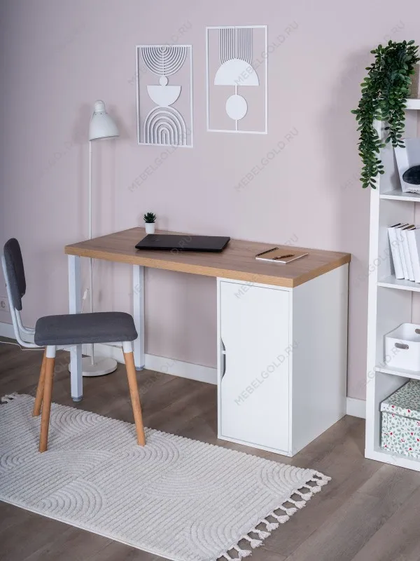 Стол письменный Ингар, с дверцей, 120x75x55, белый, столешница дуб беленый | изображение 2