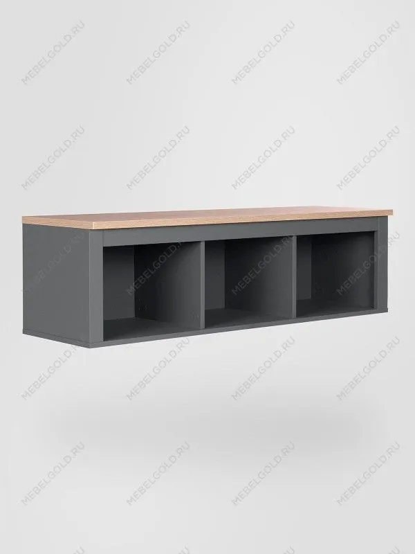 Полка навесная Сага, 3 секции, серая/ясень | изображение 3