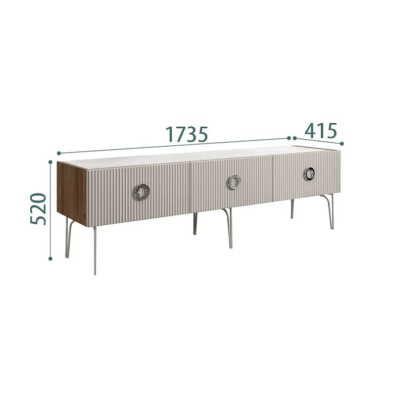 Тумба под телевизор 1.6м Bogemia Woodline Fi (Шелк) (Novabuk/Хром) БМТ-1(Fi)