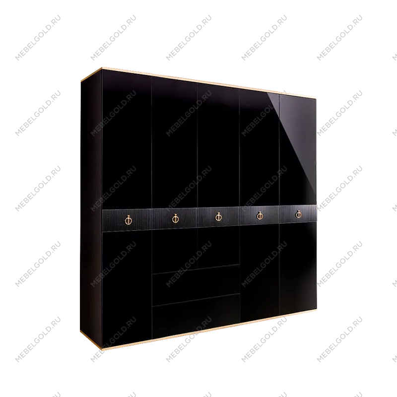 Шкаф 5-ти дверный с ящиками Римини СОЛО (Черный/Золото) РМШ2/51(s)