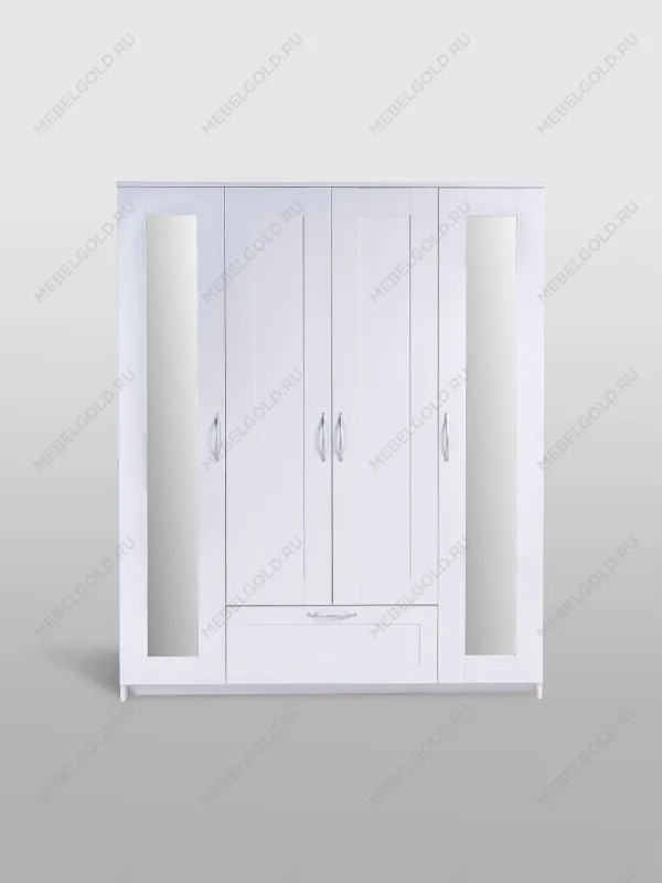 Шкаф Сириус, 4 двери и 1 ящик с зеркалами, 156х50х190 см, белый | изображение 6