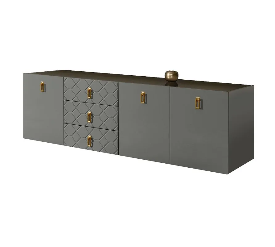 Комод 2.1м Bogemia Fly Farfalle (Серый) (Lakobel/Золото) БМКМ-5