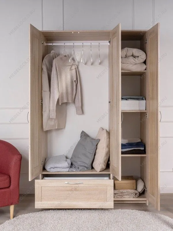 Шкаф Сириус, 3 двери и 1 ящик, 117х50х190 см, с зеркалом, дуб сонома | изображение 3