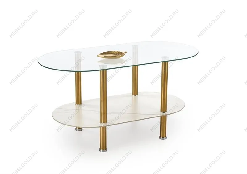Стол журнальный Halmar DUCAT (белый мрамор/прозрачный/золотой)