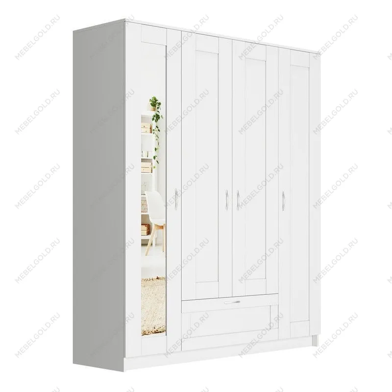БРИМНЭС / СИРИУС Шкаф ИКЕА / IKEA комбинированный 4 двери и 1 ящик белый (с 1 зеркалом) | изображение 1