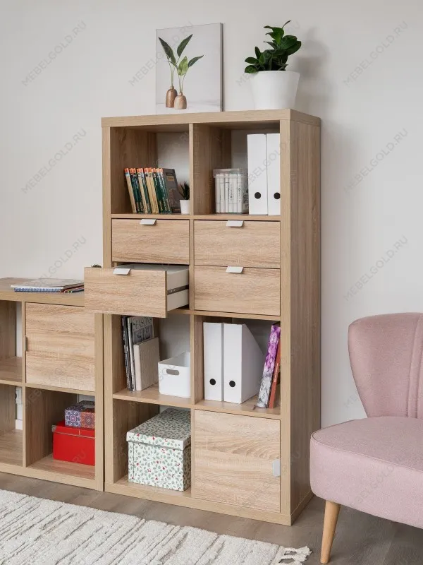 Модуль с двумя ящиками , для стеллажа ФОРА, ручка металл, 33х33х37, дуб беленый | изображение 10